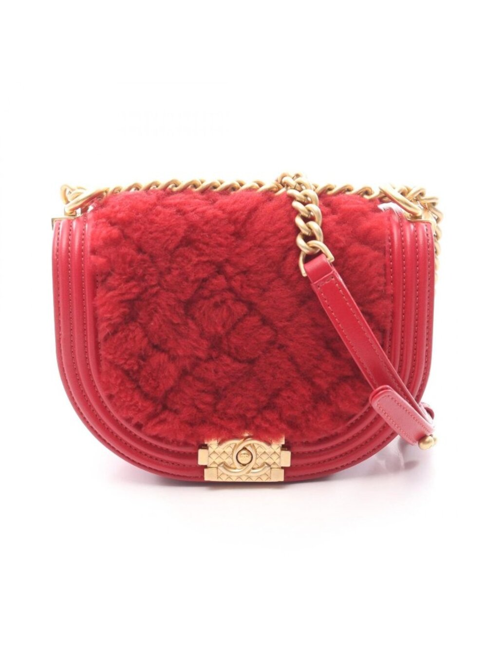 Chanel Shoulder Bag Small Red Leather Chain